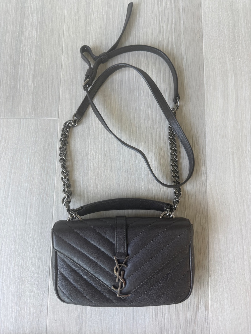 Saint Laurent Black Quilted Leather Crossbody with Silver Hardware